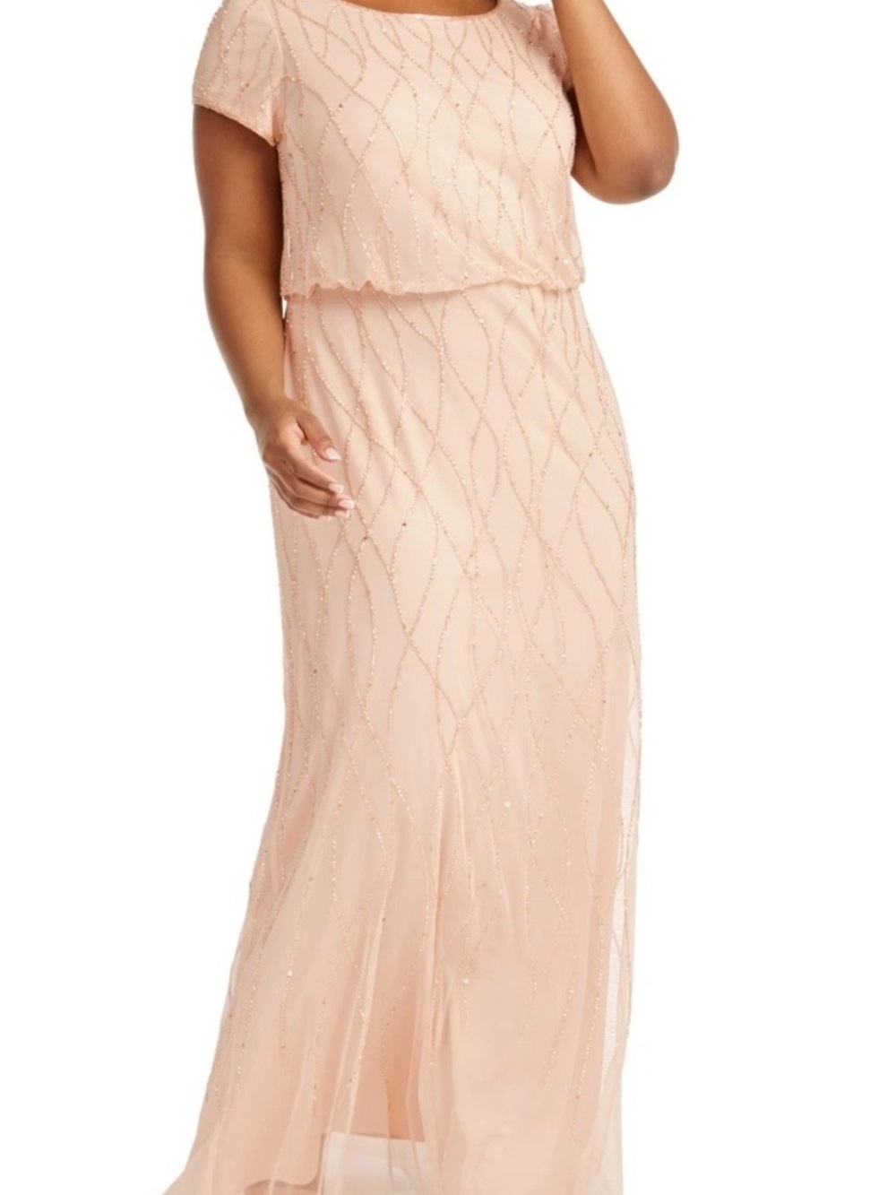 Elegant Blush Beaded Evening Gown Adrian Papell 22W